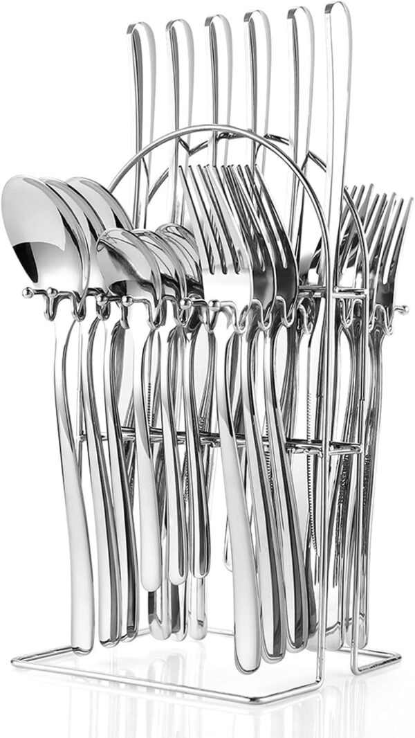 24 Pieces  Stainless Steel Cutlery Set with Silverware Holder