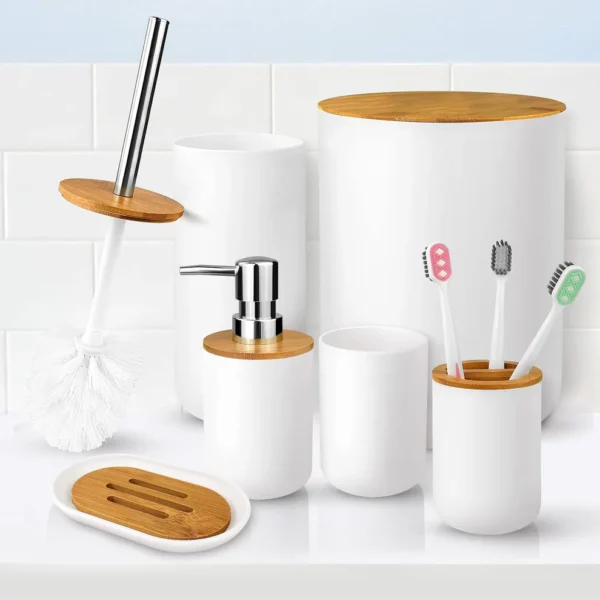 6-pcs Bathroom Accessory Set Includes Toothbrush Cup & Holder, Soap Dispenser, Soap Dish, Durable Toilet Brush with Holder