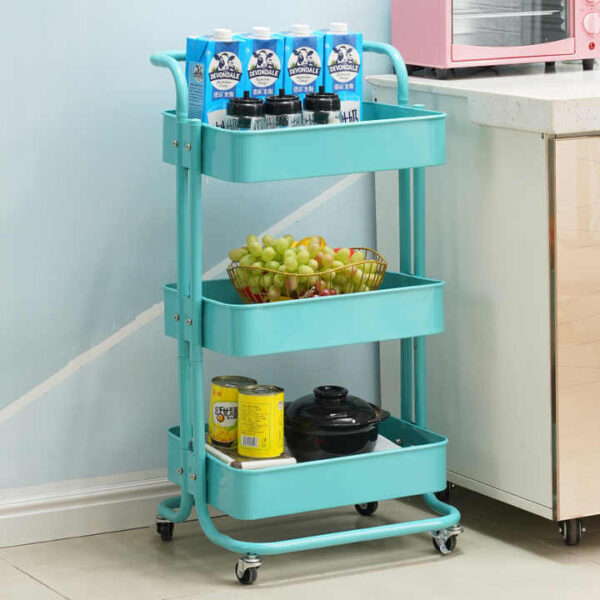3-Tier Metal Mesh Rolling Cart Kitchen Trolley with Wheels Multi-functional Portable Storage Rack